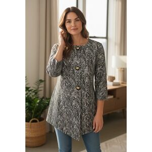 cabi Geometric Print 3/4 Sleeve Open Front Blazer Jacket Size Small